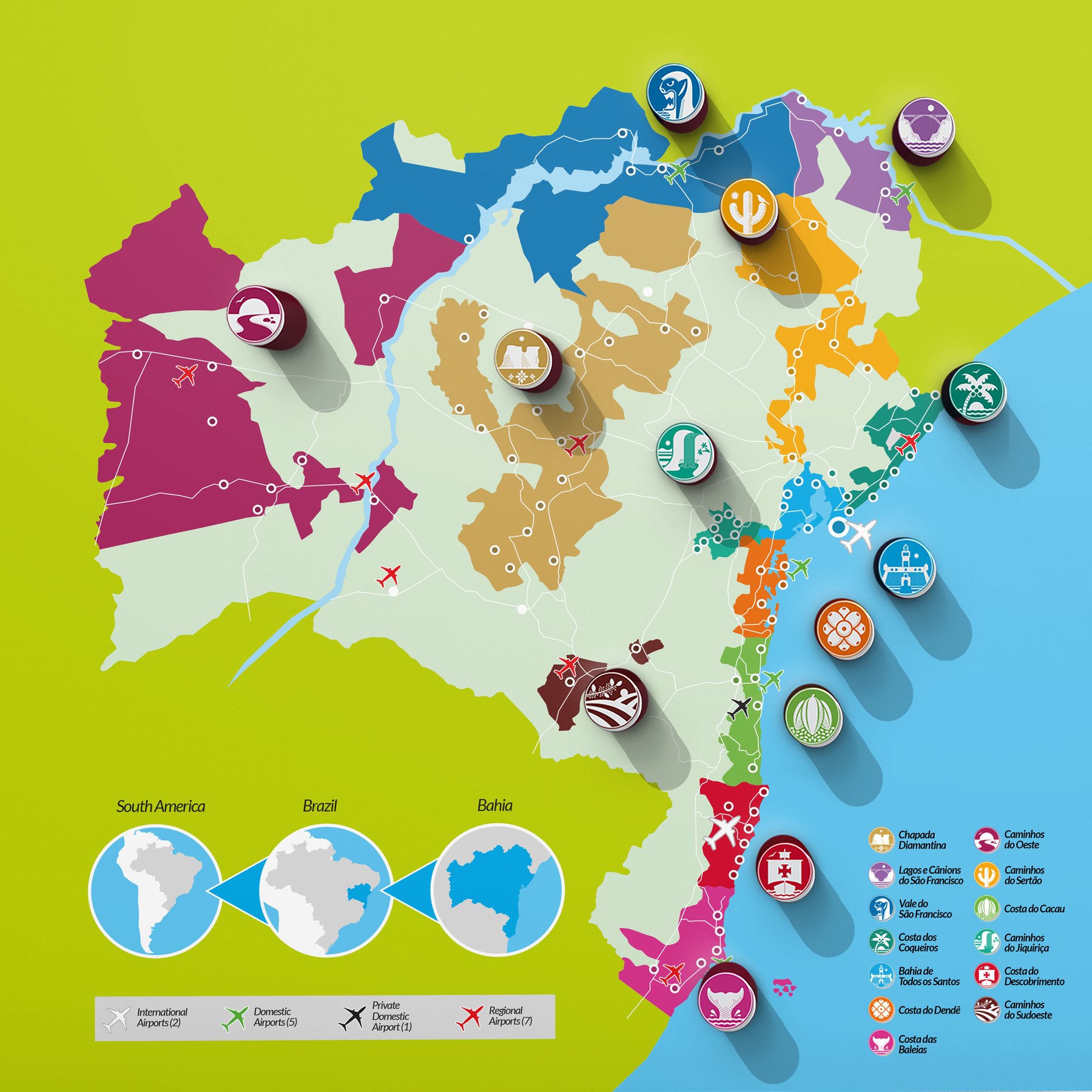 Mapa das 13 zonas turísticas da Bahia, fonte SETUR-BA